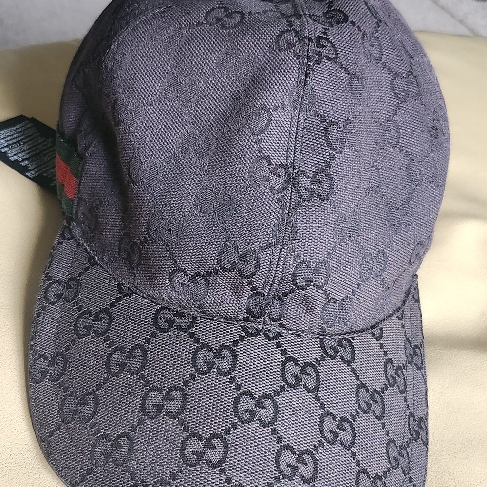 Gucci Black GG Monogram Baseball Cap with Web Stripe